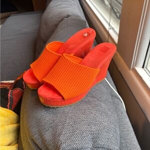Platform Wedge Slide Sandals in Bright Orange